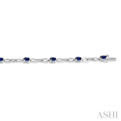 5x3 MM Oval Cut Sapphire and 1/6 Ctw Round Cut Diamond Precious Bracelet in 10K White Gold