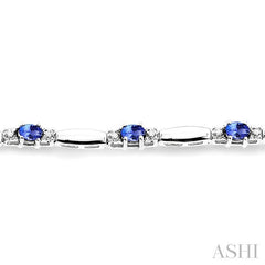 5x3 MM Oval Cut Tanzanite and 1/10 Ctw Bar and Oval Mount Round Cut Diamond Precious Bracelet in 10K White Gold