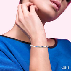 5x3 MM Oval Cut Tanzanite and 1/10 Ctw Bar and Oval Mount Round Cut Diamond Precious Bracelet in 10K White Gold