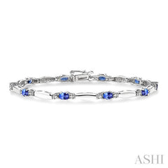 5x3 MM Oval Cut Tanzanite and 1/10 Ctw Bar and Oval Mount Round Cut Diamond Precious Bracelet in 10K White Gold