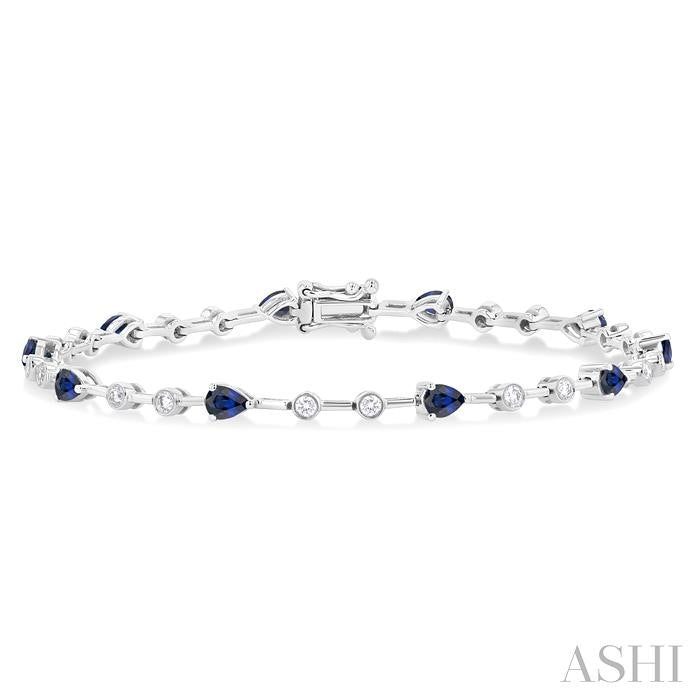 4x3 MM Pear Cut Sapphire and 1/2 Ctw Round Cut Diamond Precious Bracelet in 14K White Gold