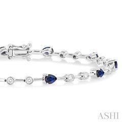 4x3 MM Pear Cut Sapphire and 1/2 Ctw Round Cut Diamond Precious Bracelet in 14K White Gold