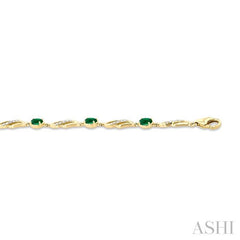 4X3 MM Oval Cut Emerald and 1/5 Ctw Round Cut Diamond Precious Eternity Link Tennis Bracelet in 10K Yellow Gold