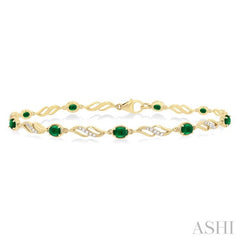 4X3 MM Oval Cut Emerald and 1/5 Ctw Round Cut Diamond Precious Eternity Link Tennis Bracelet in 10K Yellow Gold
