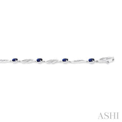 4X3 MM Oval Cut Sapphire and 1/5 Ctw Round Cut Diamond Precious Eternity Link Tennis Bracelet in 10K White Gold
