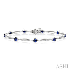 4X3 MM Oval Cut Sapphire and 1/4 Ctw Round Cut Diamond Precious Bracelet in 10K White Gold