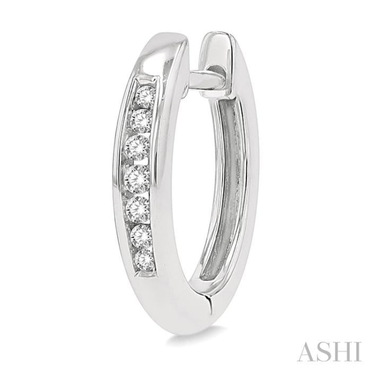 1/10 Ctw Inlay Round Cut Diamond Huggie Petite Earrings in 10K White Gold
