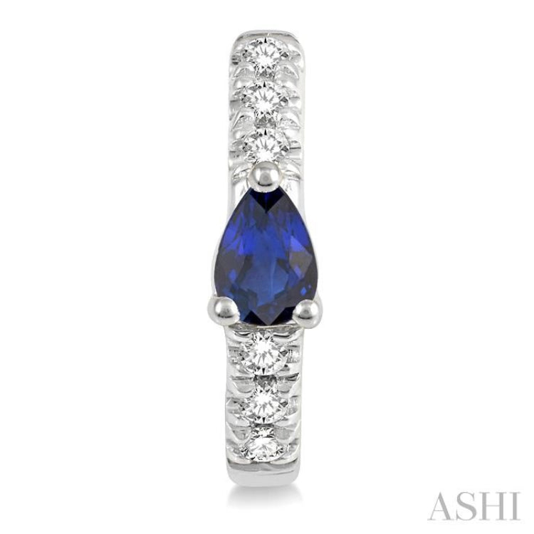 4X3 MM Pear Cut Sapphire and 1/10 Ctw Round Cut Diamond Petite Huggie Earrings in 10K White Gold
