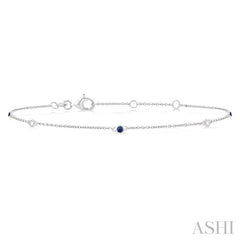 1.75 MM Sapphire and 1/20 Ctw Round Cut Diamond Precious Station Bracelet in 14K White Gold