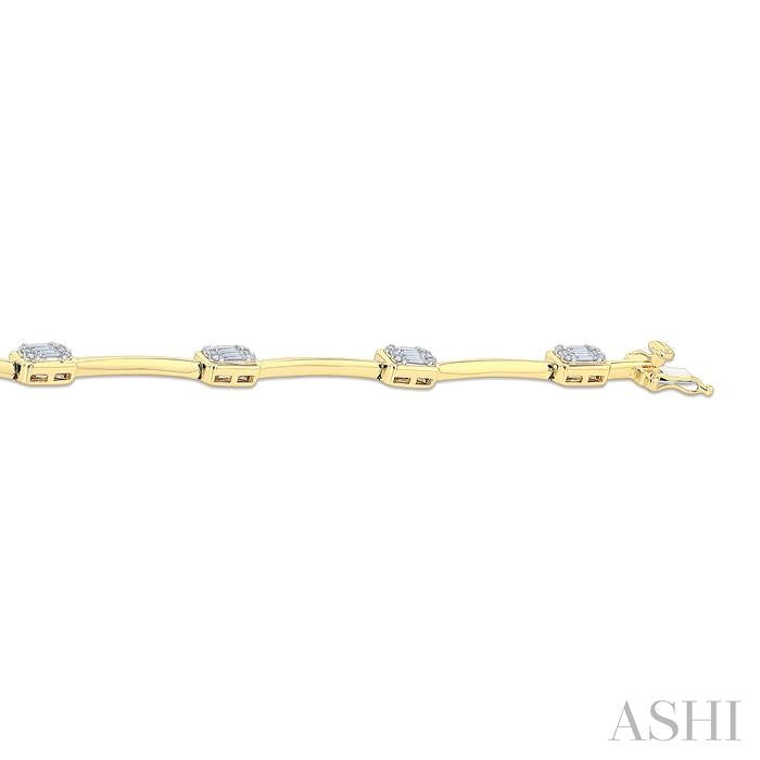 7/8 Ctw Fusion Diamond Bar Link Bracelet in 14K Yellow and White Gold