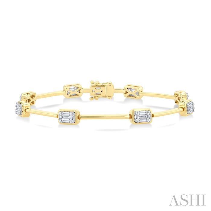 7/8 Ctw Fusion Diamond Bar Link Bracelet in 14K Yellow and White Gold