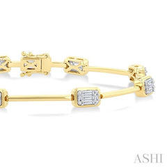 7/8 Ctw Fusion Diamond Bar Link Bracelet in 14K Yellow and White Gold