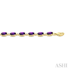 6X4 MM Oval Cut Amethyst and 1/6 Ctw Round Cut Diamond Semi-Precious Tennis Bracelet in 10K Yellow Gold