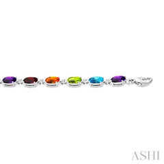 6X4 MM Oval Cut Multiple Gemstone and 1/6 Ctw Round Cut Diamond Semi-Precious Tennis Bracelet in 10K White Gold