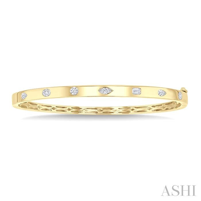 3/4 Ctw Spaced Mixed Shape Diamond Cut Fashion Bangle in 14K Yellow Gold 