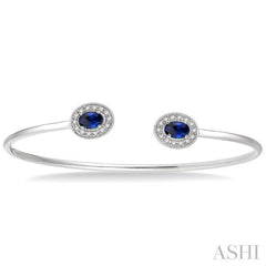 6x4 MM Oval Cut Sapphire & 1/5 Ctw Round Cut Diamond Precious Flexi Bangle in 14K White Gold
