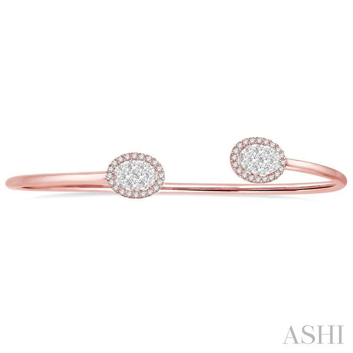 5/8 Ctw Oval Shape Lovebright Open Cuff Diamond Bangle in 14K Rose and White Gold