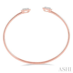 3/4 Ctw Cushion Shape Lovebright Open Cuff Diamond Bangle in 14K Rose and White Gold
