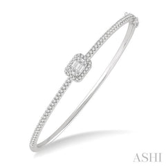 1 Ctw Emerald Shape Fusion Baguette and Round Cut Diamond Stackable Bangle in 14K White Gold