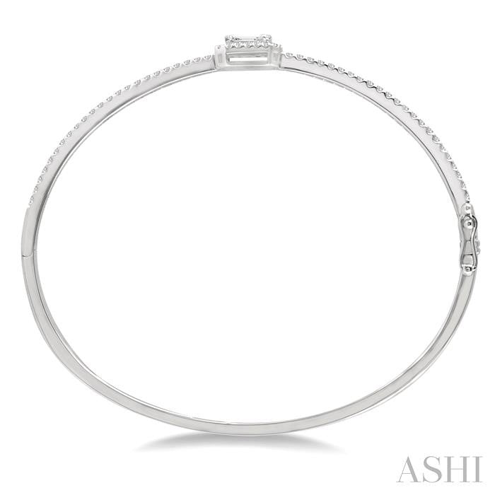 1 Ctw Emerald Shape Fusion Baguette and Round Cut Diamond Stackable Bangle in 14K White Gold