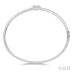 1 Ctw Emerald Shape Fusion Baguette and Round Cut Diamond Stackable Bangle in 14K White Gold