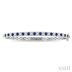 2.6 MM Round Shape Sapphire and 1 Ctw Round Cut Diamond Precious Bangle in 14K White Gold