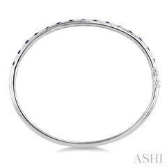 2.6 MM Round Shape Sapphire and 1 Ctw Round Cut Diamond Precious Bangle in 14K White Gold
