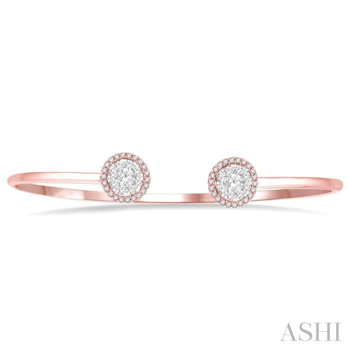 5/8 Ctw Lovebright Round Open Cuff Diamond Bangle in 14K Rose and White Gold