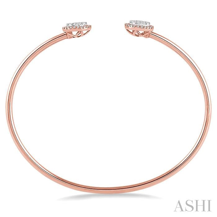 5/8 Ctw Lovebright Round Open Cuff Diamond Bangle in 14K Rose and White Gold