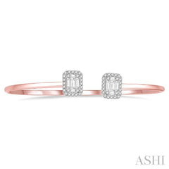 5/8 Ctw Emerald Shape Lovebright Open Cuff Diamond Bangle in 14K Rose and White Gold