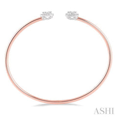 5/8 Ctw Emerald Shape Lovebright Open Cuff Diamond Bangle in 14K Rose and White Gold