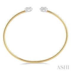 5/8 Ctw Emerald Shape Lovebright Open Cuff Diamond Bangle in 14K Yellow and White Gold