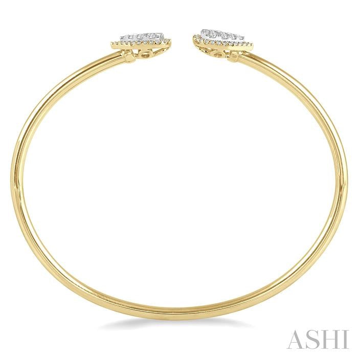 5/8 Ctw Pear Shape Lovebright Open Cuff Diamond Bangle in 14K Yellow and White Gold