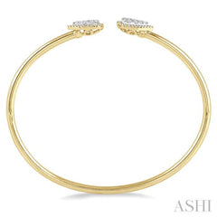5/8 Ctw Pear Shape Lovebright Open Cuff Diamond Bangle in 14K Yellow and White Gold