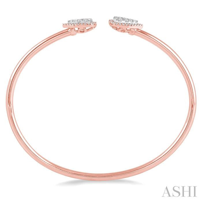 5/8 Ctw Pear Shape Lovebright Open Cuff Diamond Bangle in 14K Rose and White Gold