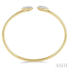 5/8 Ctw Round Cut Lovebright Diamond Pear Shape Open Cuff Bangle in 14K Yellow and White Gold