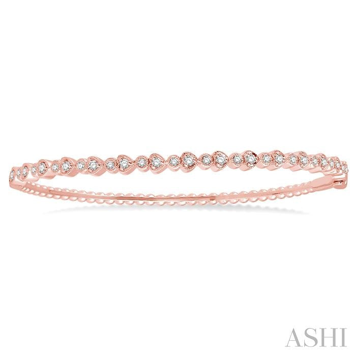 1/2 Ctw Round & Heart Shape Mount Stackable Diamond Bangle in 14K Rose Gold