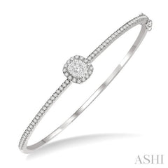1 Ctw Cushion Shape Lovebright Round Cut Diamond Stackable Bangle in 14K White Gold
