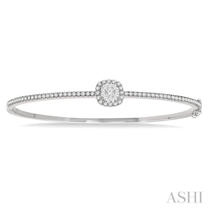 1 Ctw Cushion Shape Lovebright Round Cut Diamond Stackable Bangle in 14K White Gold