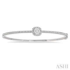 1 Ctw Cushion Shape Lovebright Round Cut Diamond Stackable Bangle in 14K White Gold