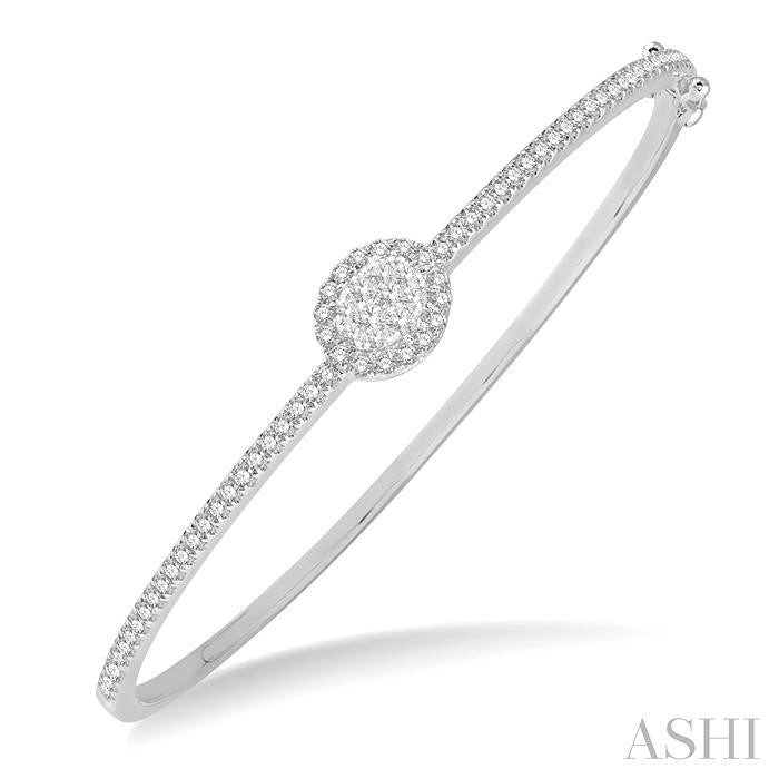 1 Ctw Oval Shape Round Cut Diamond Lovebright Stackable Bangle in 14K White Gold
