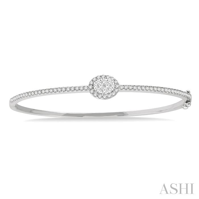 1 Ctw Oval Shape Round Cut Diamond Lovebright Stackable Bangle in 14K White Gold