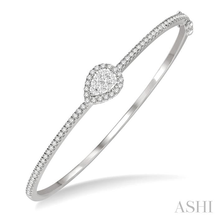 1 Ctw Pear Shape Lovebright Round Cut Diamond Stackable Bangle in 14K White Gold