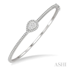 1 Ctw Pear Shape Lovebright Round Cut Diamond Stackable Bangle in 14K White Gold