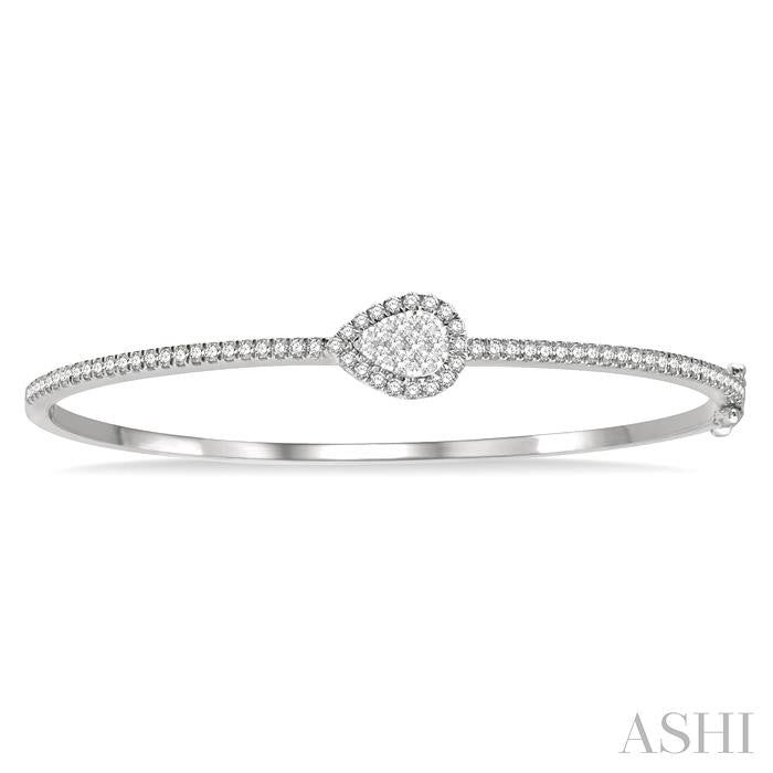 1 Ctw Pear Shape Lovebright Round Cut Diamond Stackable Bangle in 14K White Gold