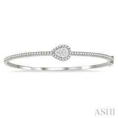 1 Ctw Pear Shape Lovebright Round Cut Diamond Stackable Bangle in 14K White Gold