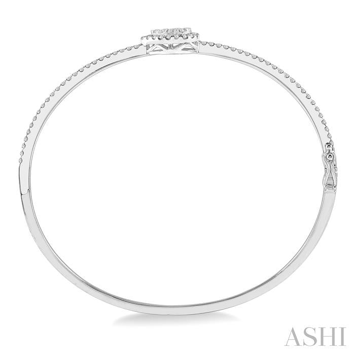 1 Ctw Pear Shape Lovebright Round Cut Diamond Stackable Bangle in 14K White Gold