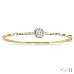 1 Ctw Cushion Shape Lovebright Round Cut Diamond Stackable Bangle in 14K Yellow and White Gold