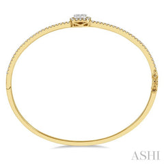 1 Ctw Cushion Shape Lovebright Round Cut Diamond Stackable Bangle in 14K Yellow and White Gold
