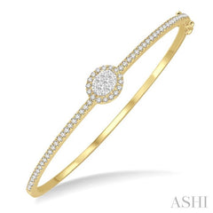 1 Ctw Oval Shape Lovebright Round Cut Diamond Stackable Bangle in 14K Yellow and White Gold